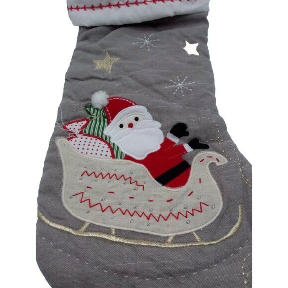 Pottery Barn Lennox Stocking Santa Reindeer Sleigh Holiday Christmas Quilted - Picture 10 of 11